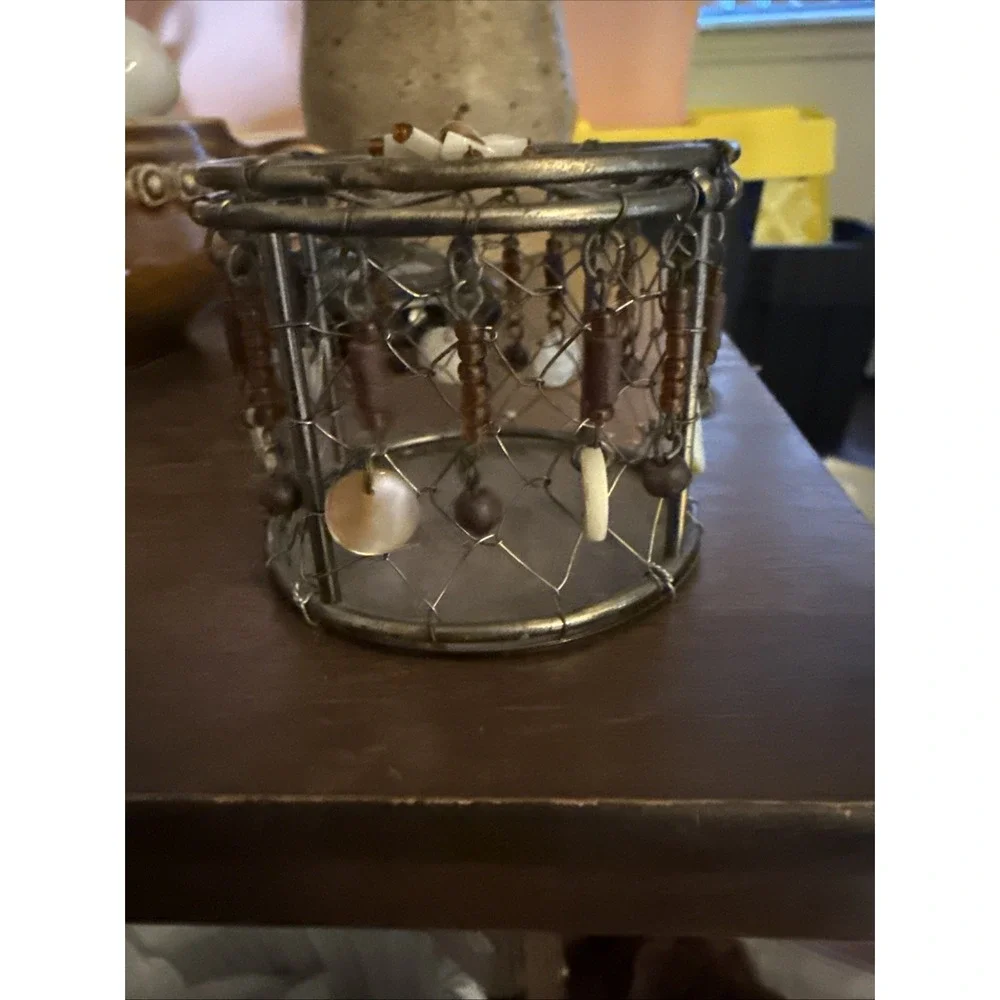Vintage Trinket Box Metal Mother Of Pearl Wood 2